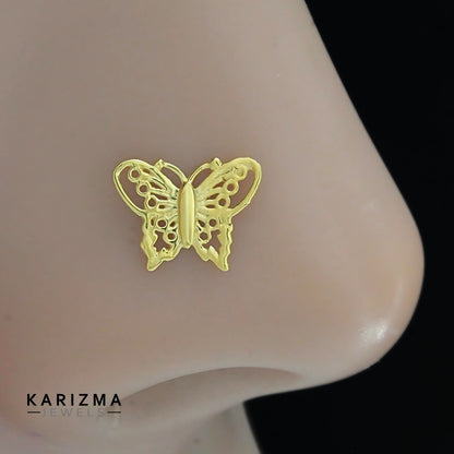 18K Real Gold Butterfly Wing women Nose pin cum Earring Gold Screw Back