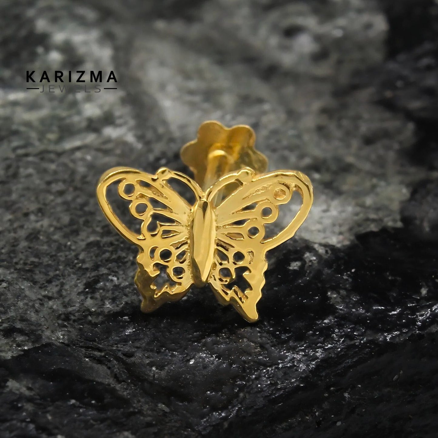 18K Real Gold Butterfly Wing women Nose pin cum Earring Gold Screw Back