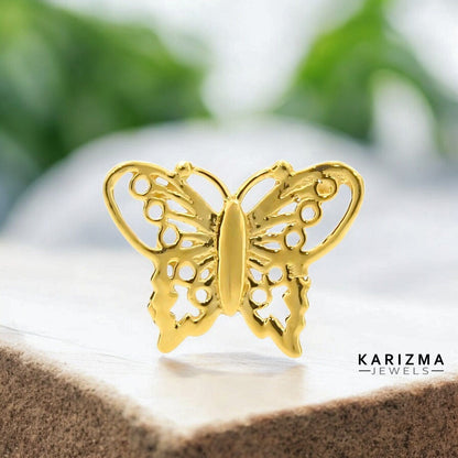 18K Real Gold Butterfly Wing women Nose pin cum Earring Gold Screw Back