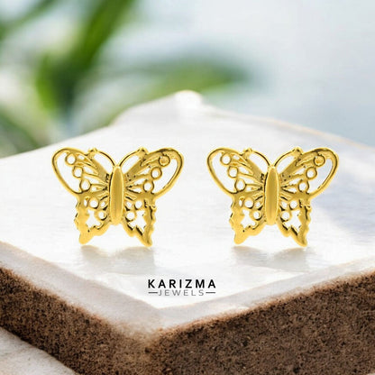 18K Real Gold Butterfly Wing women Nose pin cum Earring Gold Screw Back