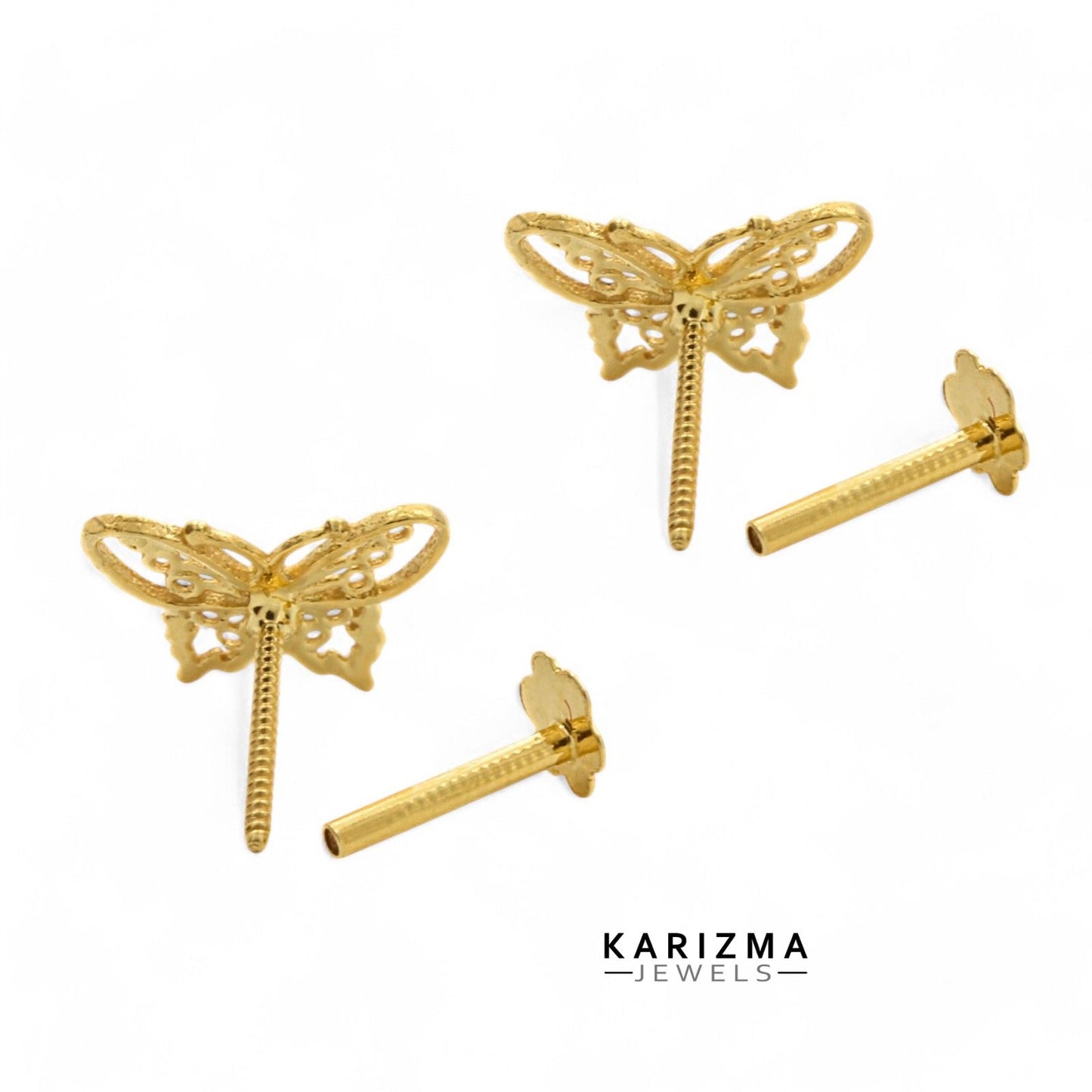 18K Real Gold Butterfly Wing women Nose pin cum Earring Gold Screw Back