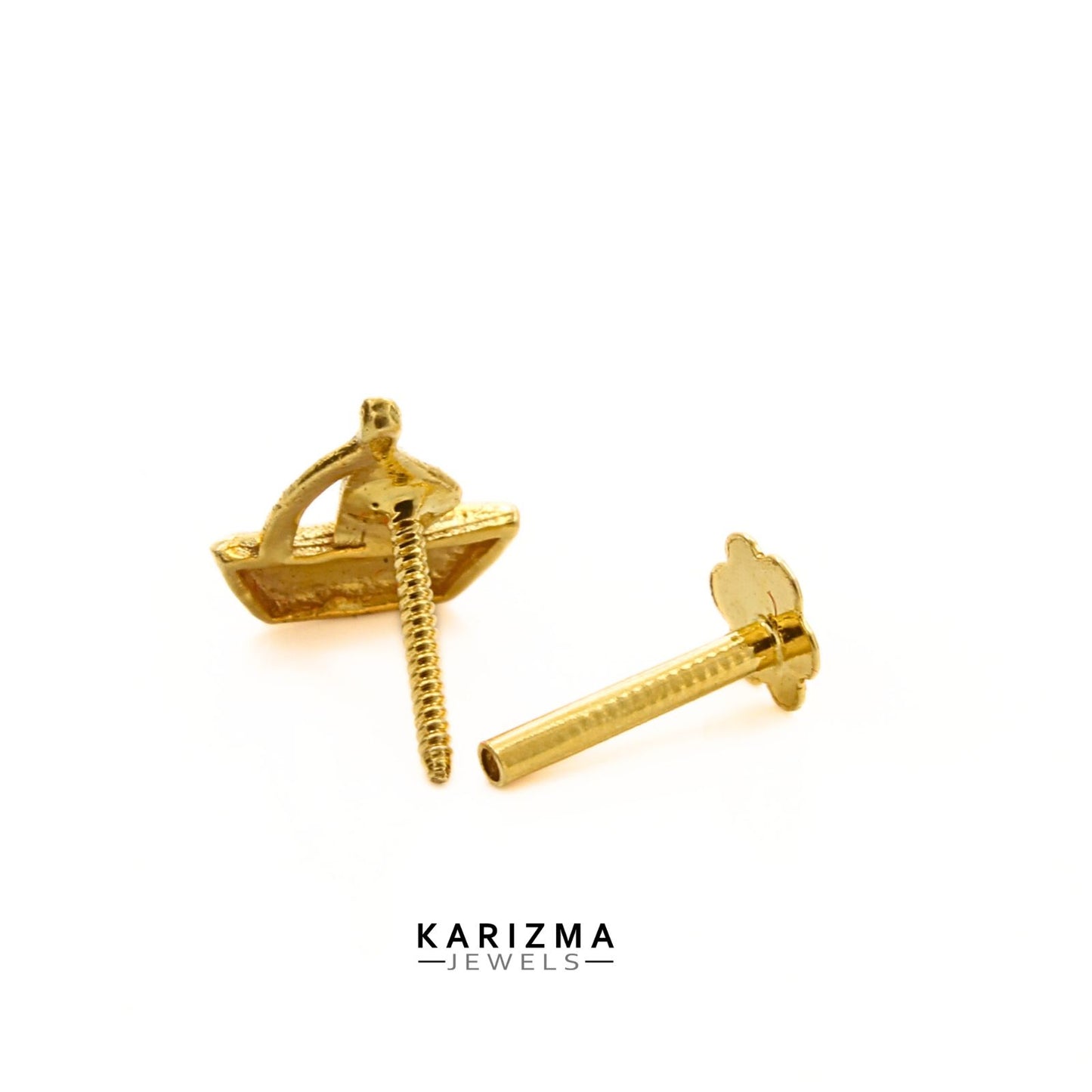 18K Real Gold unique trendy Sailboat women Nose pin cum Earring Gold Screw Back