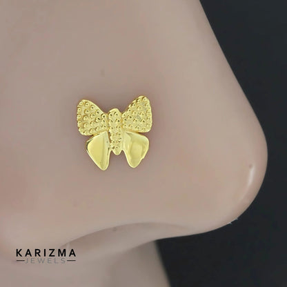 18K Real Gold Butterfly Two in One women Nose pin cum Earring  Gold Screw Back