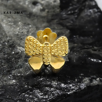 18K Real Gold Butterfly Two in One women Nose pin cum Earring  Gold Screw Back