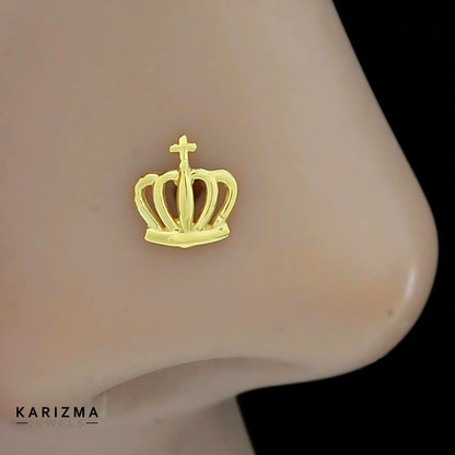 18K Real Solid Gold women Excellent gifting crown Nose pin cum Earring Gold Screw Back