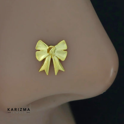 18K Real Solid Gold handmade amazing stylish bow Nose pin cum Earring Gold Screw Back