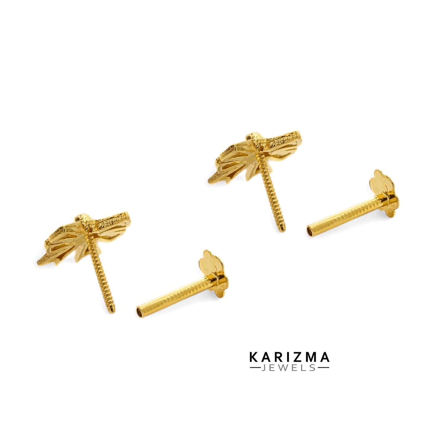 18K Real Solid Gold handmade amazing stylish bow Nose pin cum Earring Gold Screw Back