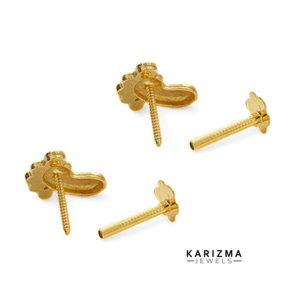 18K Real Solid Gold women amazing Feet Nose pin cum Earring Gold Screw Back