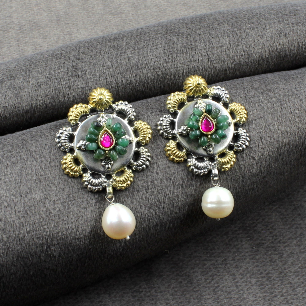 Indian Traditional Silver Jhumkas in multicolor