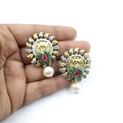 silver jhumka earrings with one dangle pearl