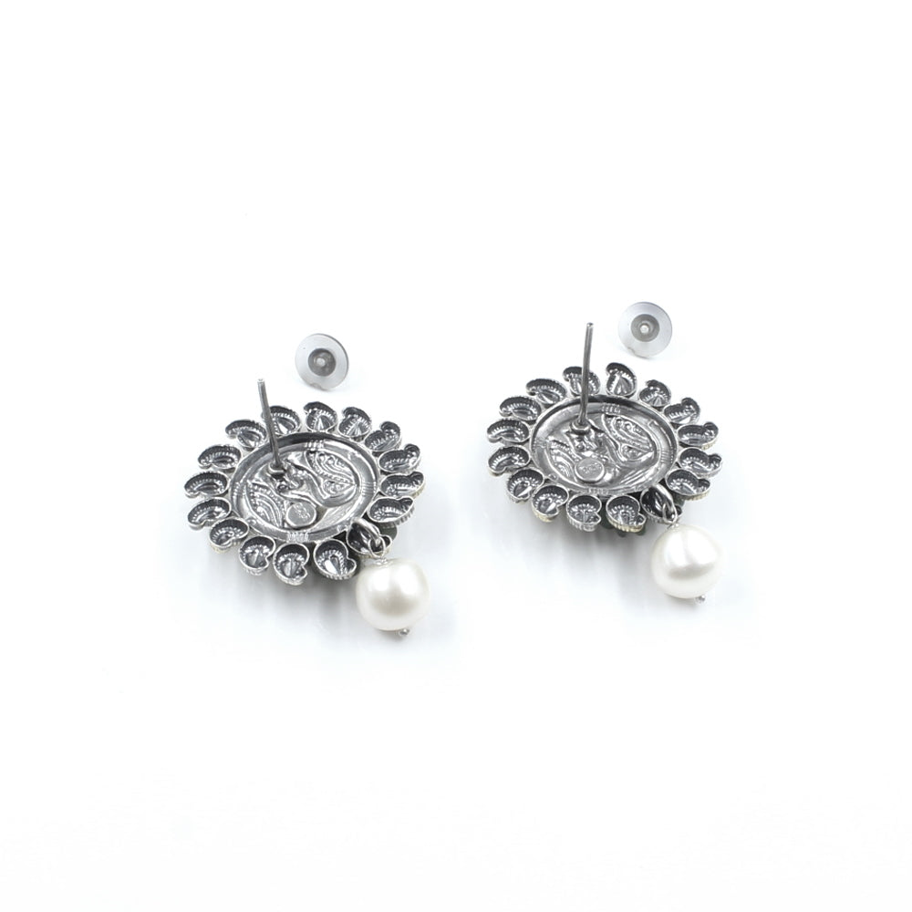 Women Silver Jhumka Earrings with Push Back