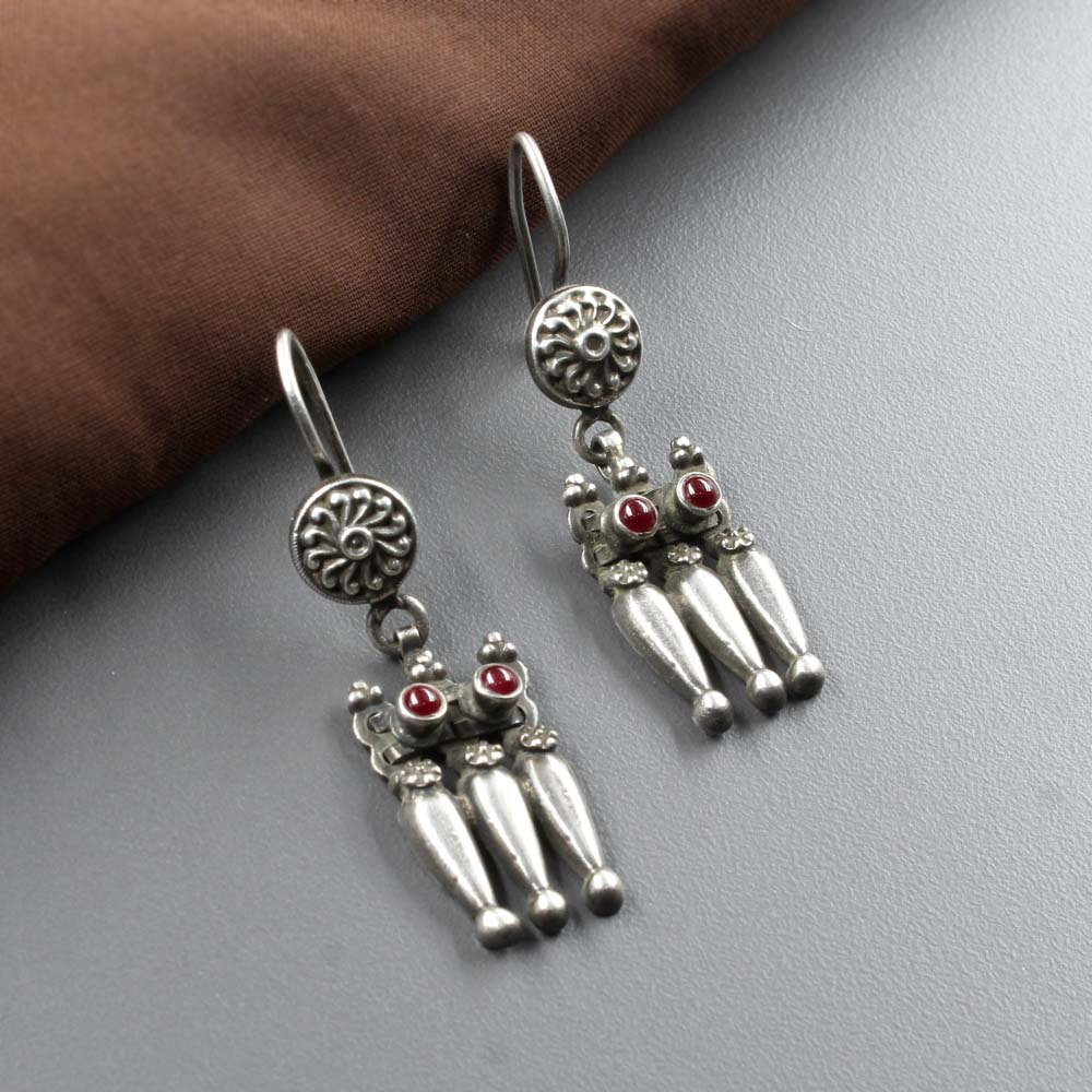 Boho Style Real Sterling Silver Oxidized Ruby dangle earrings