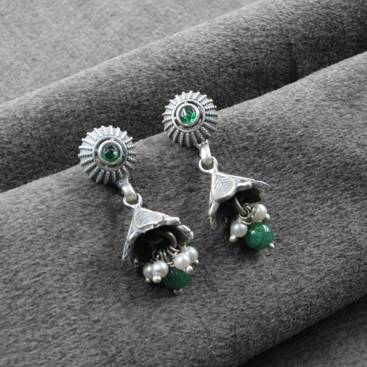 Jhumaki Style Women Earring in green and white color