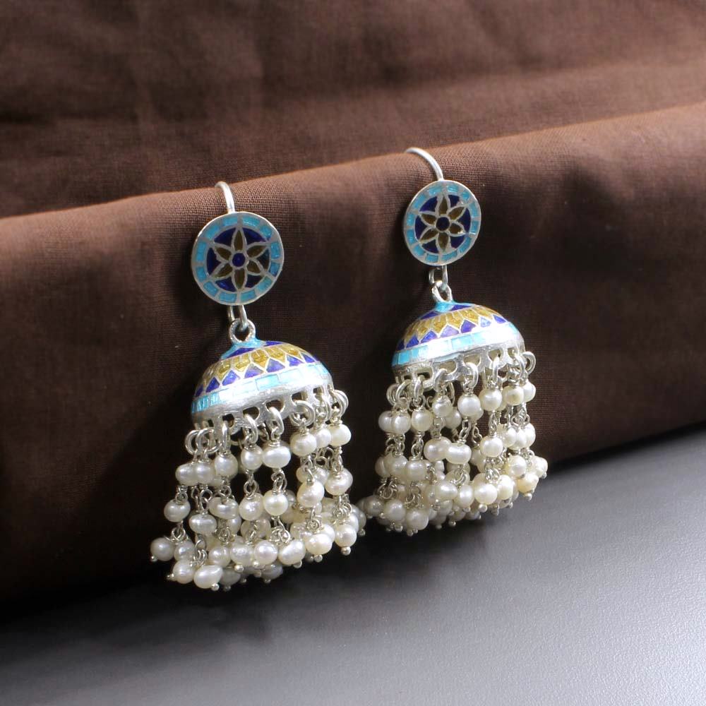 Beautiful Multicolor Jhumki Silver Earring For Woman