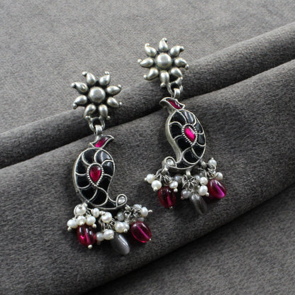 Pure Silver Modern Lady Earnings with pink color stones