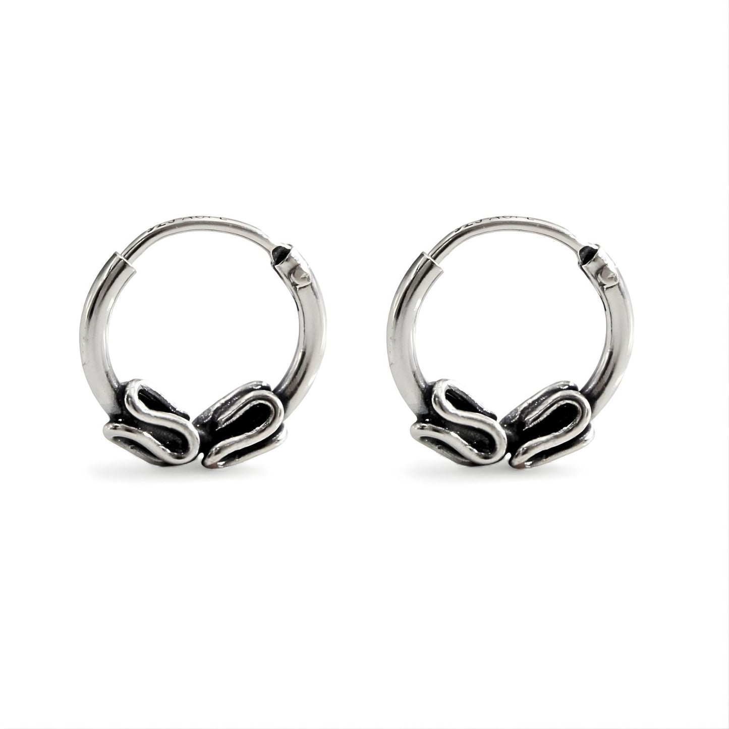 Cute 925 Real Sterling Silver Oxidized small Bali hoop Earrings for Girls - Pair