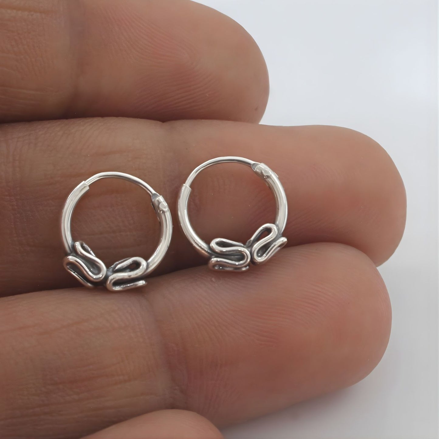 Cute 925 Real Sterling Silver Oxidized small Bali hoop Earrings for Girls - Pair