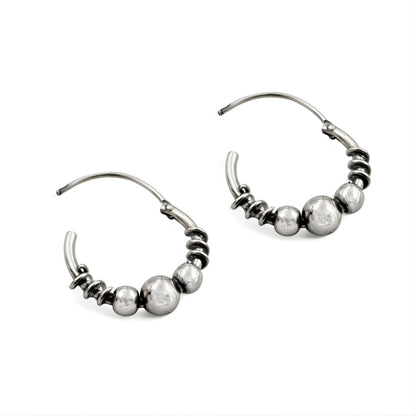 925 Real Sterling Silver Oxidized stylish bali hoop earrings for women - Pair