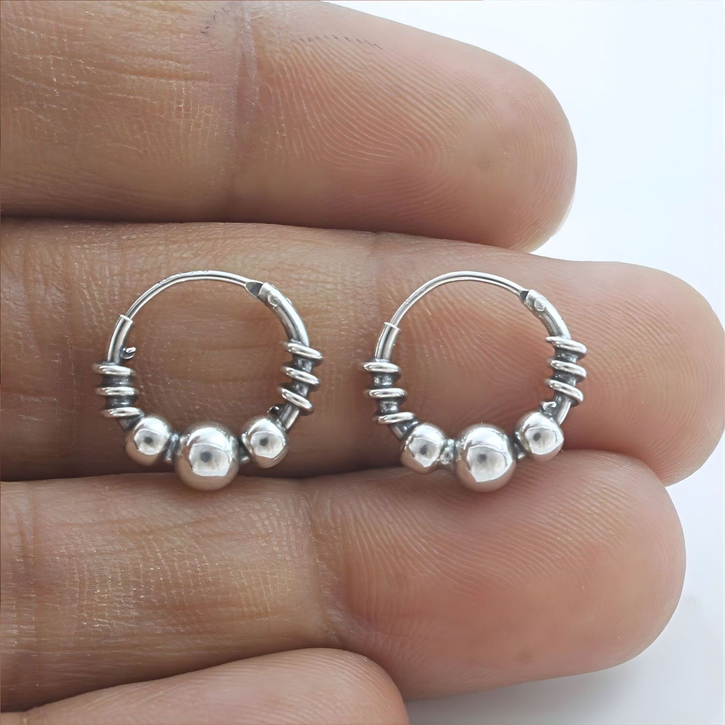 925 Real Sterling Silver Oxidized stylish bali hoop earrings for women - Pair