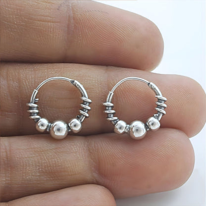 925 Real Sterling Silver Oxidized stylish bali hoop earrings for women - Pair