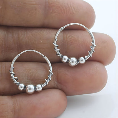 925 Real Sterling Silver Oxidized stylish bali hoop earrings for women - Pair