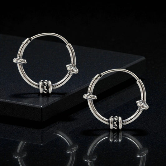 925 Real Sterling Silver Oxidized light weight rope design bali hoop earrings for women - Pair
