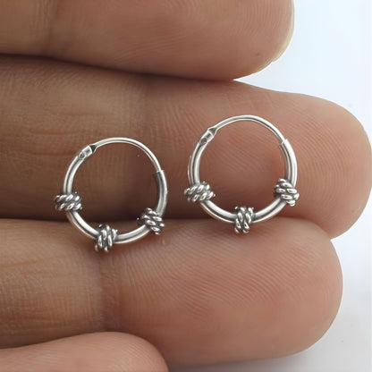 Trendy 925 Real Sterling Silver Oxidized rope design small hoop earrings for Girls - Pair