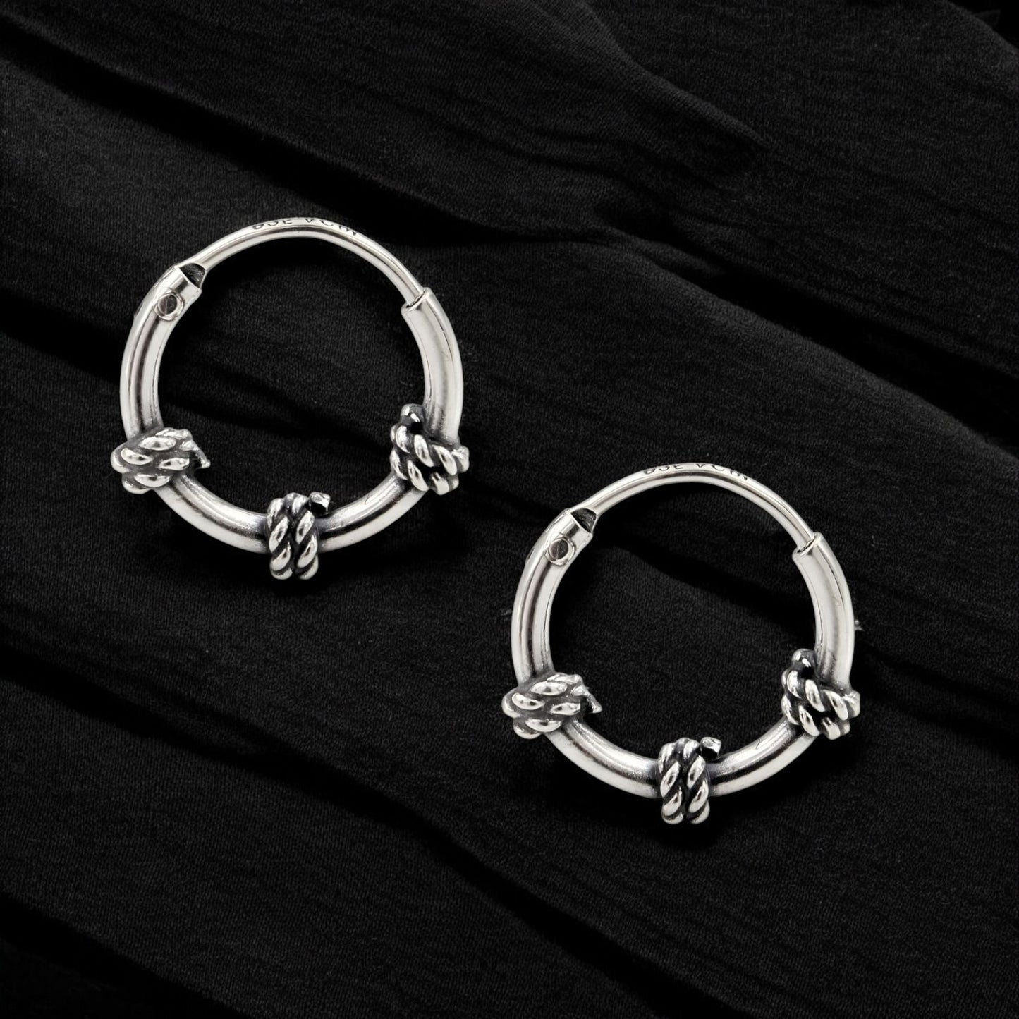 Trendy 925 Real Sterling Silver Oxidized rope design small hoop earrings for Girls - Pair