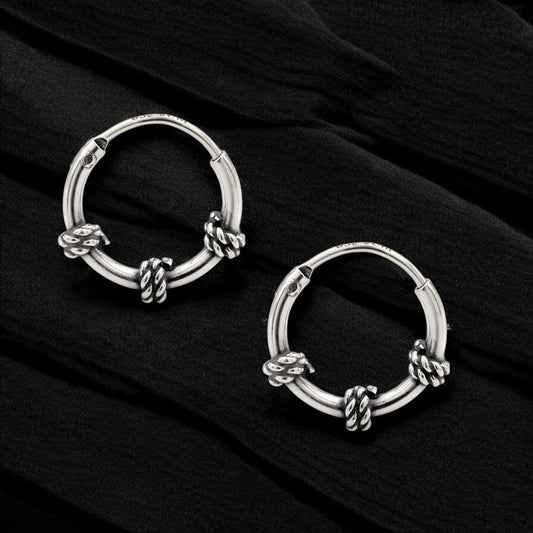 Trendy 925 Real Sterling Silver Oxidized rope design small hoop earrings for Girls - Pair