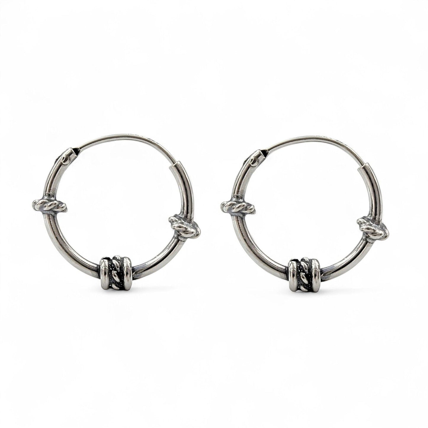 925 Real Sterling Silver Oxidized light weight rope design bali hoop earrings for women - Pair