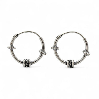 925 Real Sterling Silver Oxidized light weight rope design bali hoop earrings for women - Pair