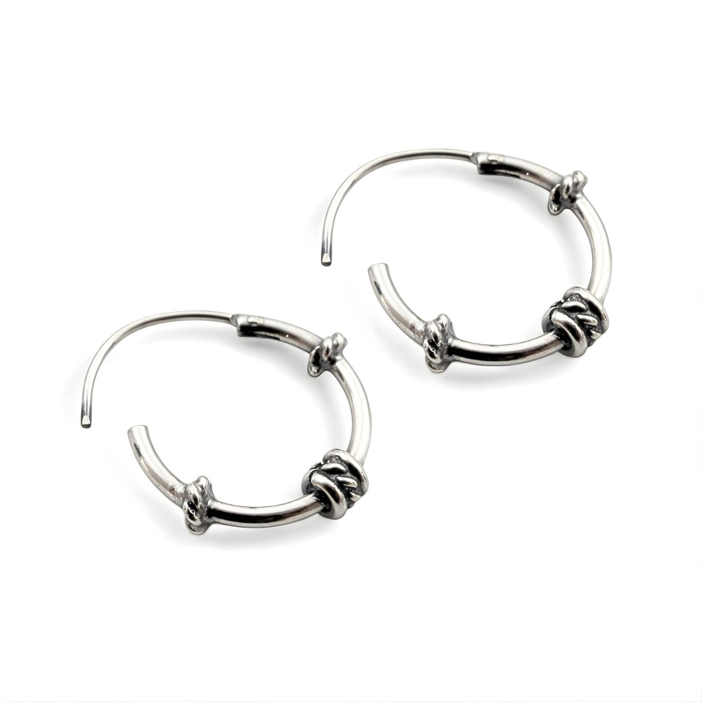 925 Real Sterling Silver Oxidized light weight rope design bali hoop earrings for women - Pair