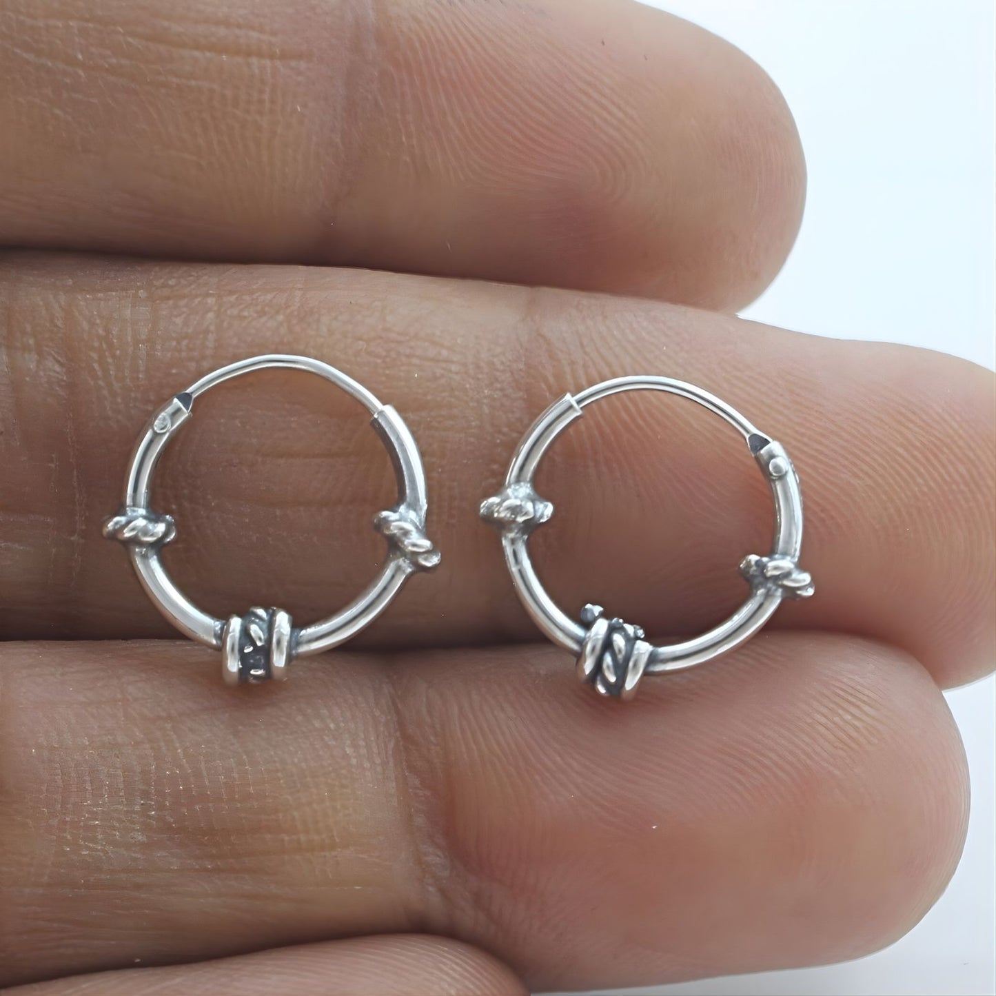 925 Real Sterling Silver Oxidized light weight rope design bali hoop earrings for women - Pair