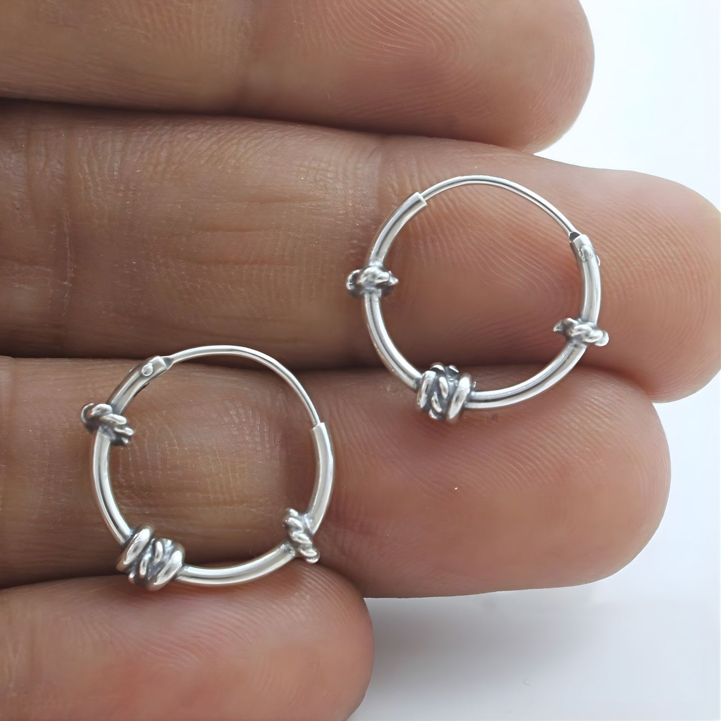 925 Real Sterling Silver Oxidized light weight rope design bali hoop earrings for women - Pair