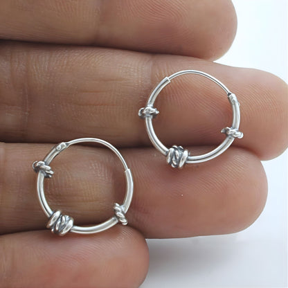 925 Real Sterling Silver Oxidized light weight rope design bali hoop earrings for women - Pair