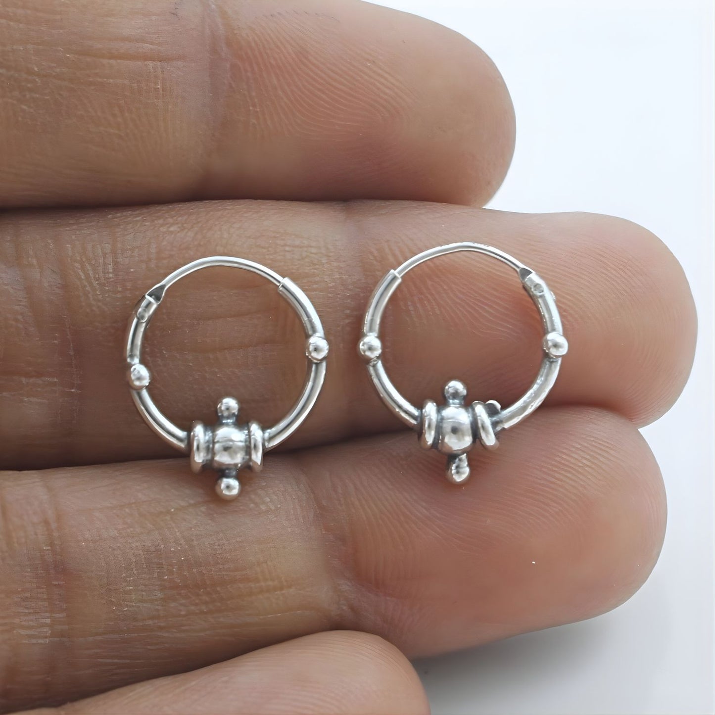 Divine 925 Real Sterling Silver Oxidized bali hoop earrings for women - Pair