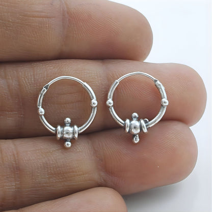 Divine 925 Real Sterling Silver Oxidized bali hoop earrings for women - Pair