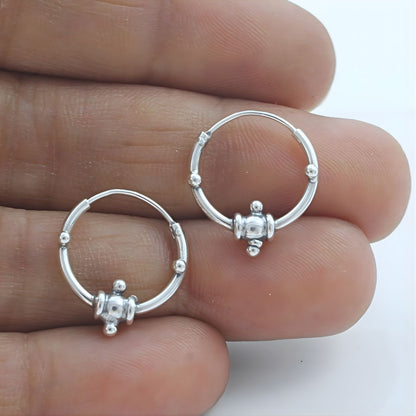 Divine 925 Real Sterling Silver Oxidized bali hoop earrings for women - Pair