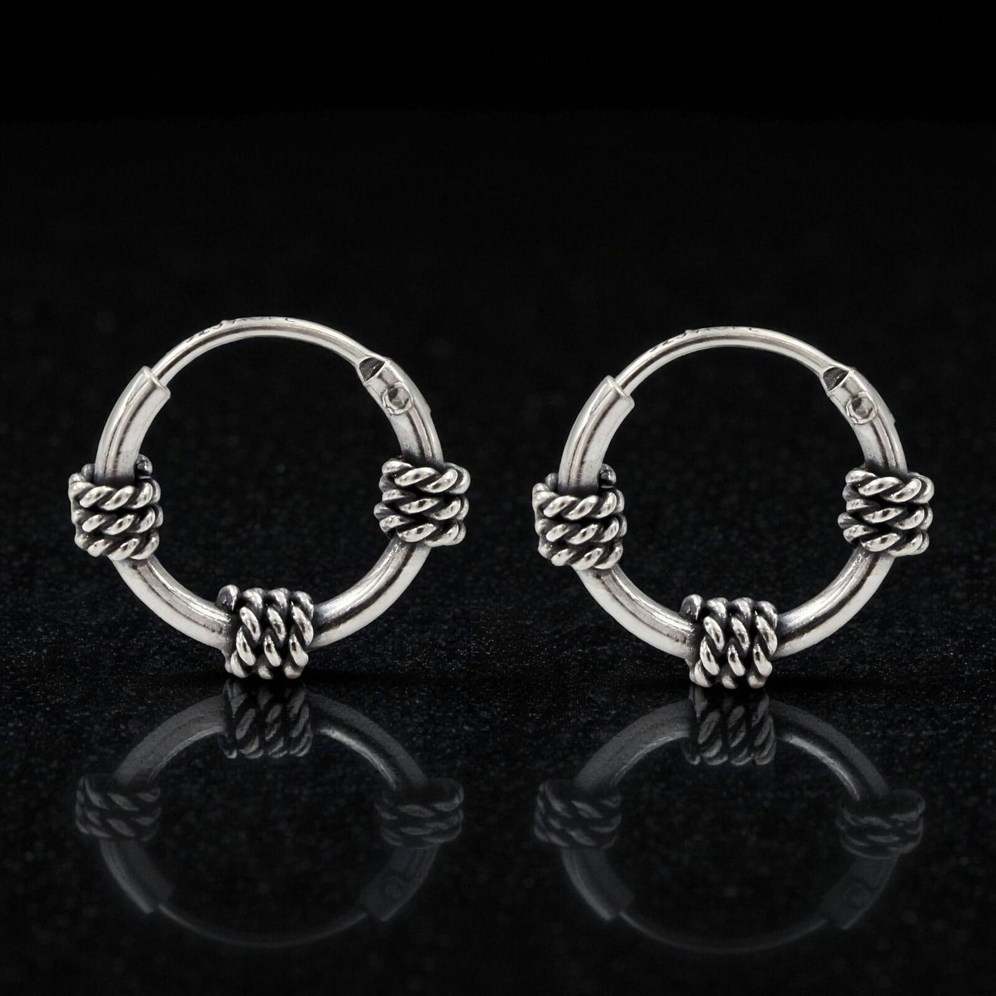 925 Real Sterling Silver Oxidized mini rope design bali hoop earrings for Girls - Pair