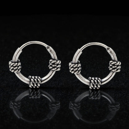 925 Real Sterling Silver Oxidized mini rope design bali hoop earrings for Girls - Pair