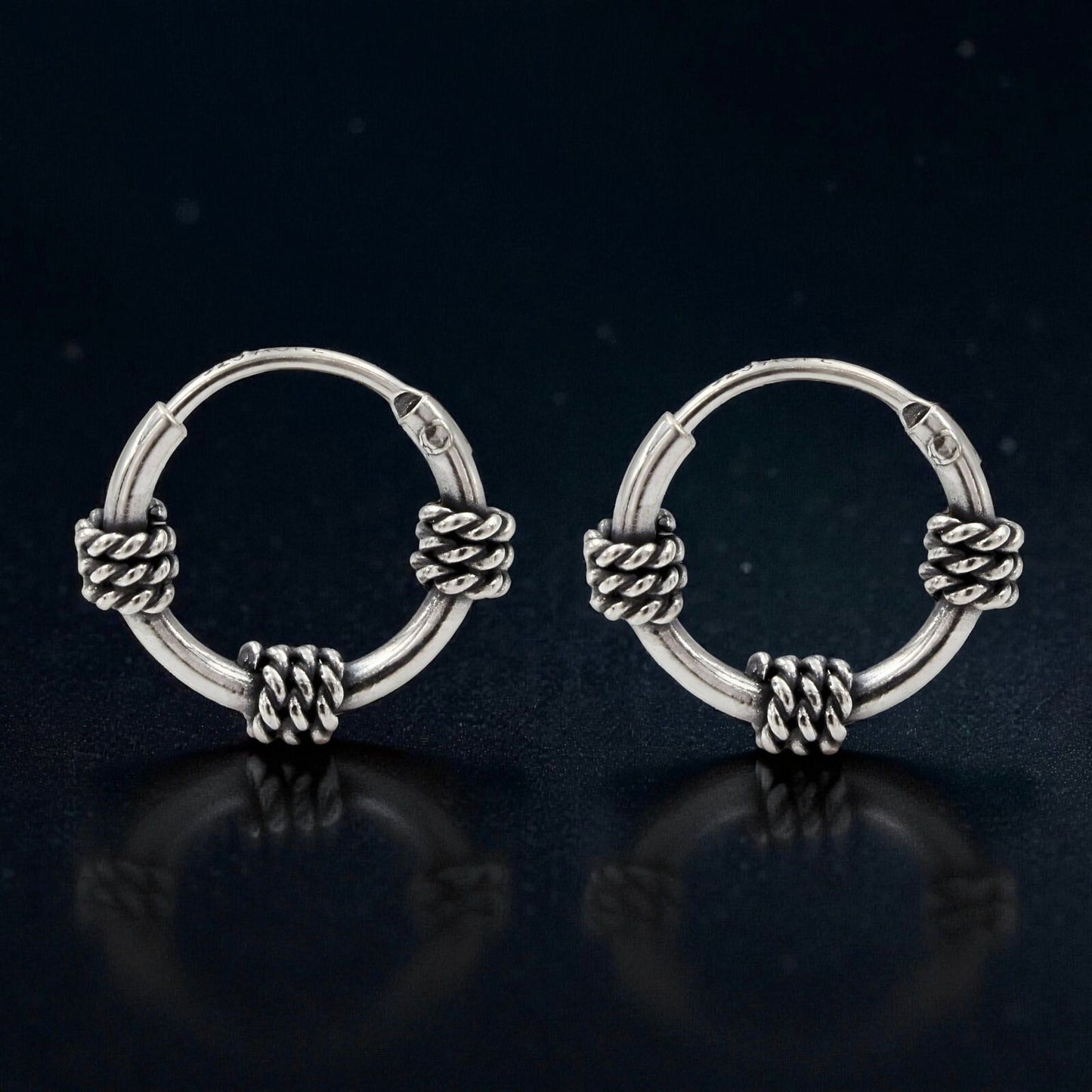 925 Real Sterling Silver Oxidized mini rope design bali hoop earrings for Girls - Pair