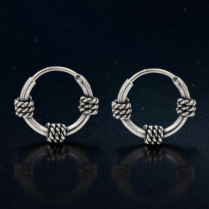 925 Real Sterling Silver Oxidized mini rope design bali hoop earrings for Girls - Pair