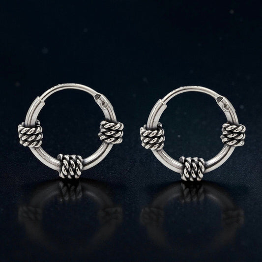 925 Real Sterling Silver Oxidized mini rope design bali hoop earrings for Girls - Pair