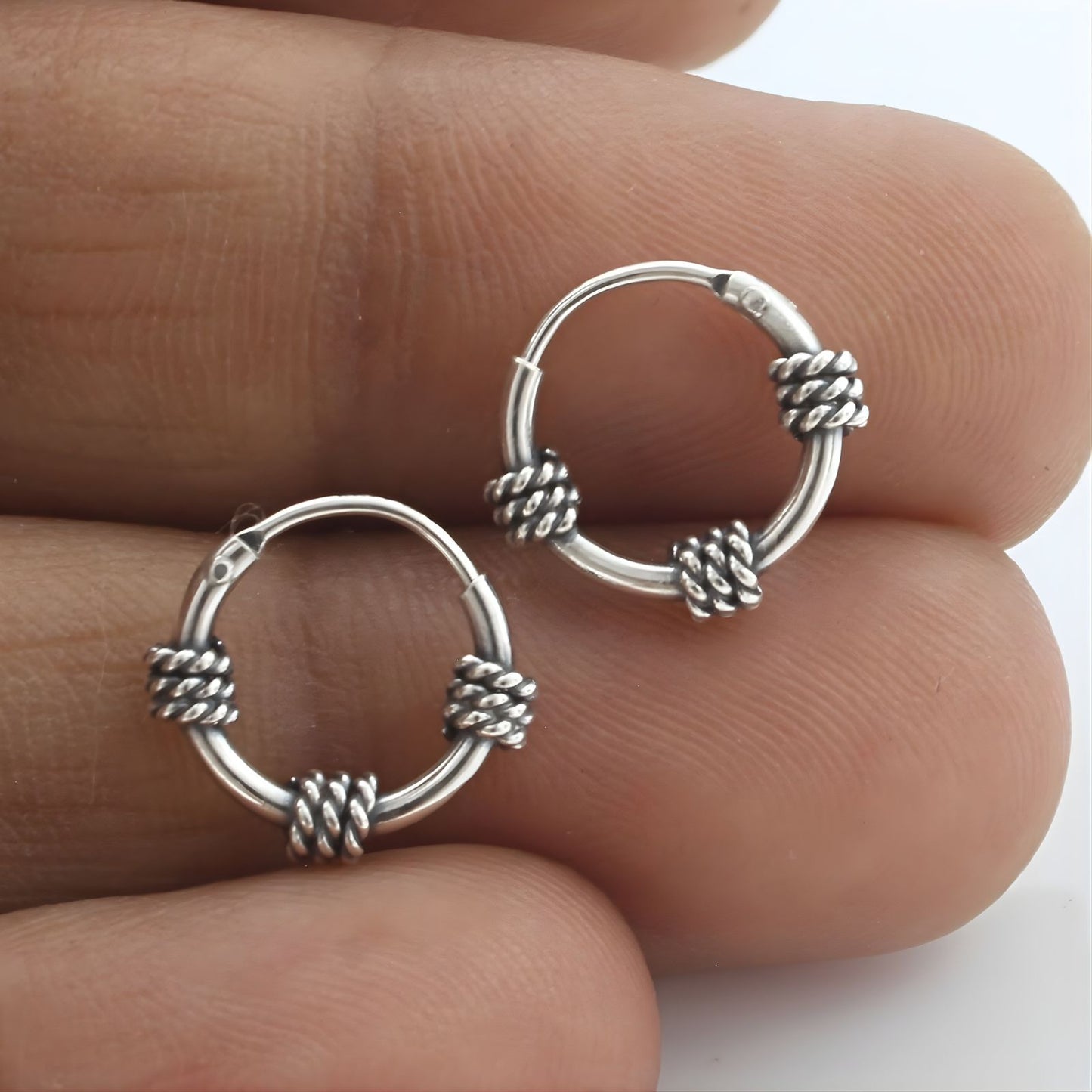 925 Real Sterling Silver Oxidized mini rope design bali hoop earrings for Girls - Pair