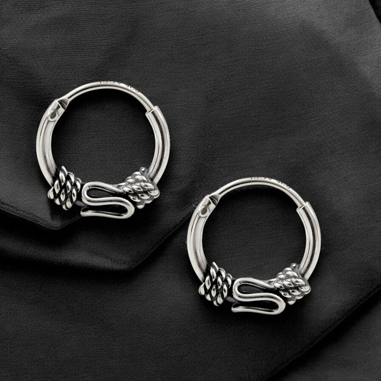 925 Real Sterling Silver Oxidized unique Design hoop earrings for Girls - Pair