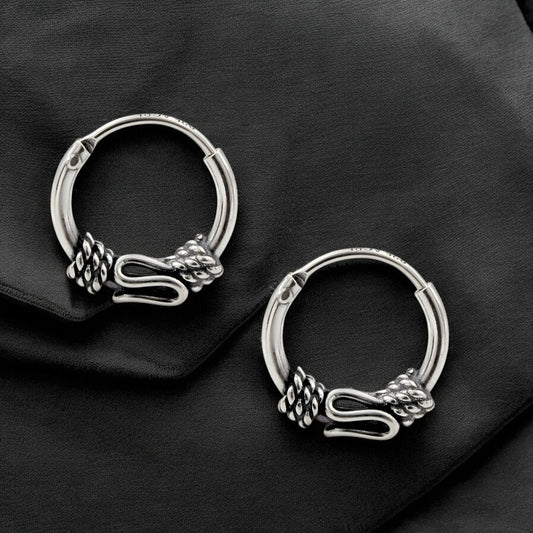 925 Real Sterling Silver Oxidized unique Design hoop earrings for Girls - Pair