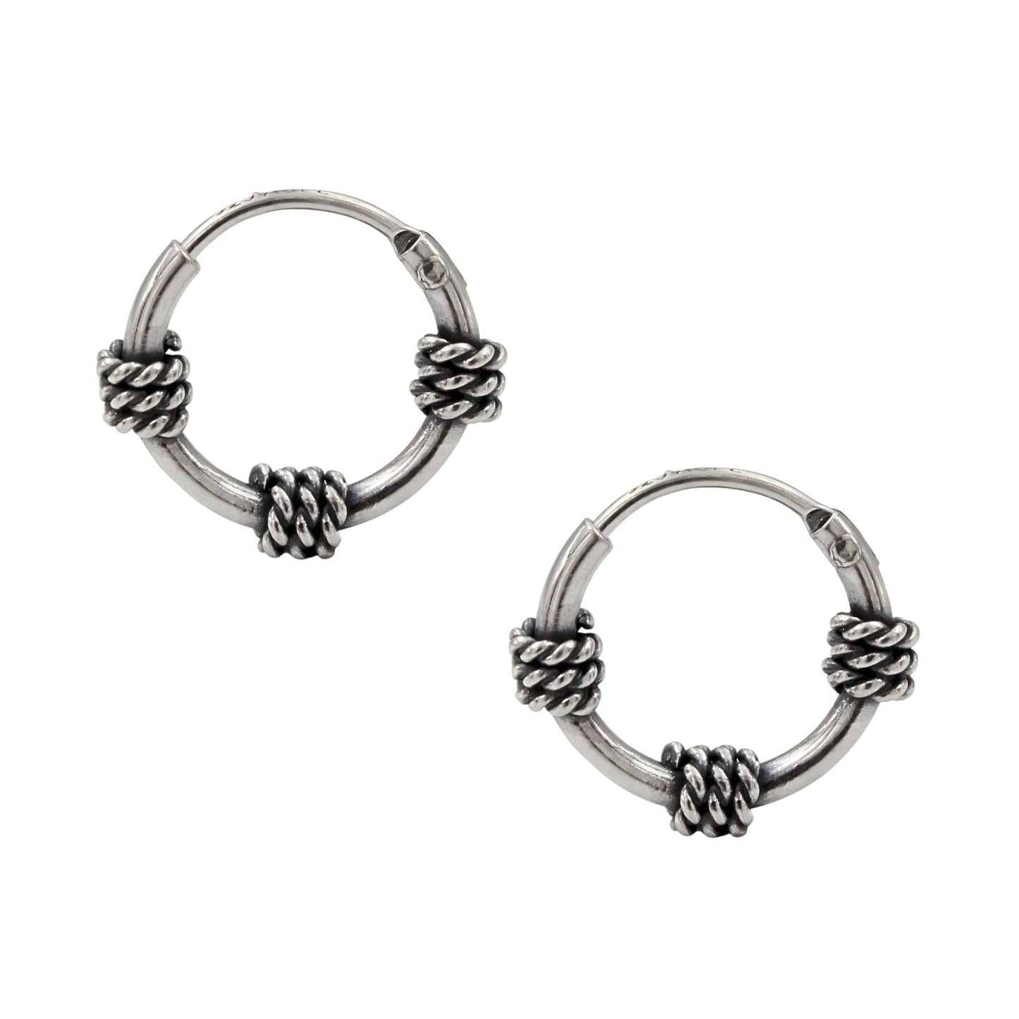 925 Real Sterling Silver Oxidized mini rope design bali hoop earrings for Girls - Pair