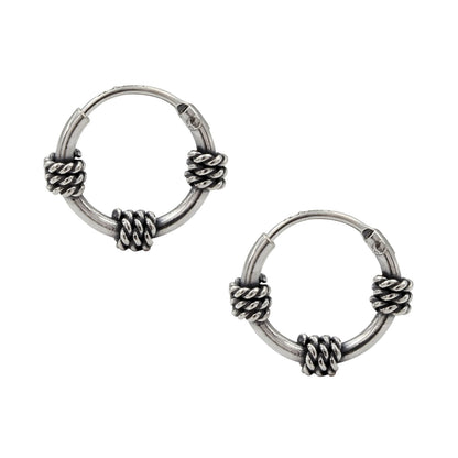 925 Real Sterling Silver Oxidized mini rope design bali hoop earrings for Girls - Pair