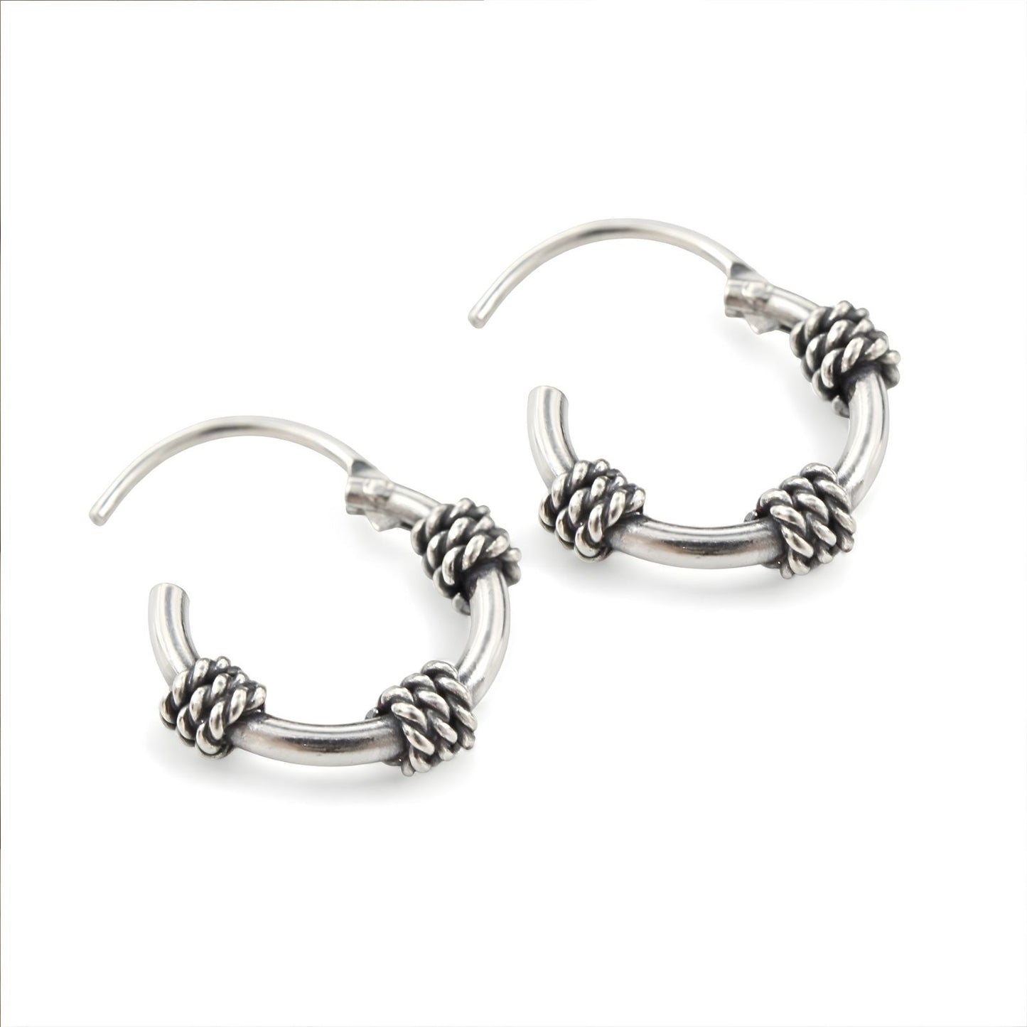 925 Real Sterling Silver Oxidized mini rope design bali hoop earrings for Girls - Pair
