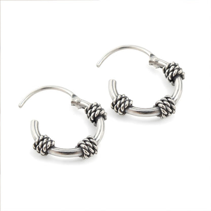 925 Real Sterling Silver Oxidized mini rope design bali hoop earrings for Girls - Pair
